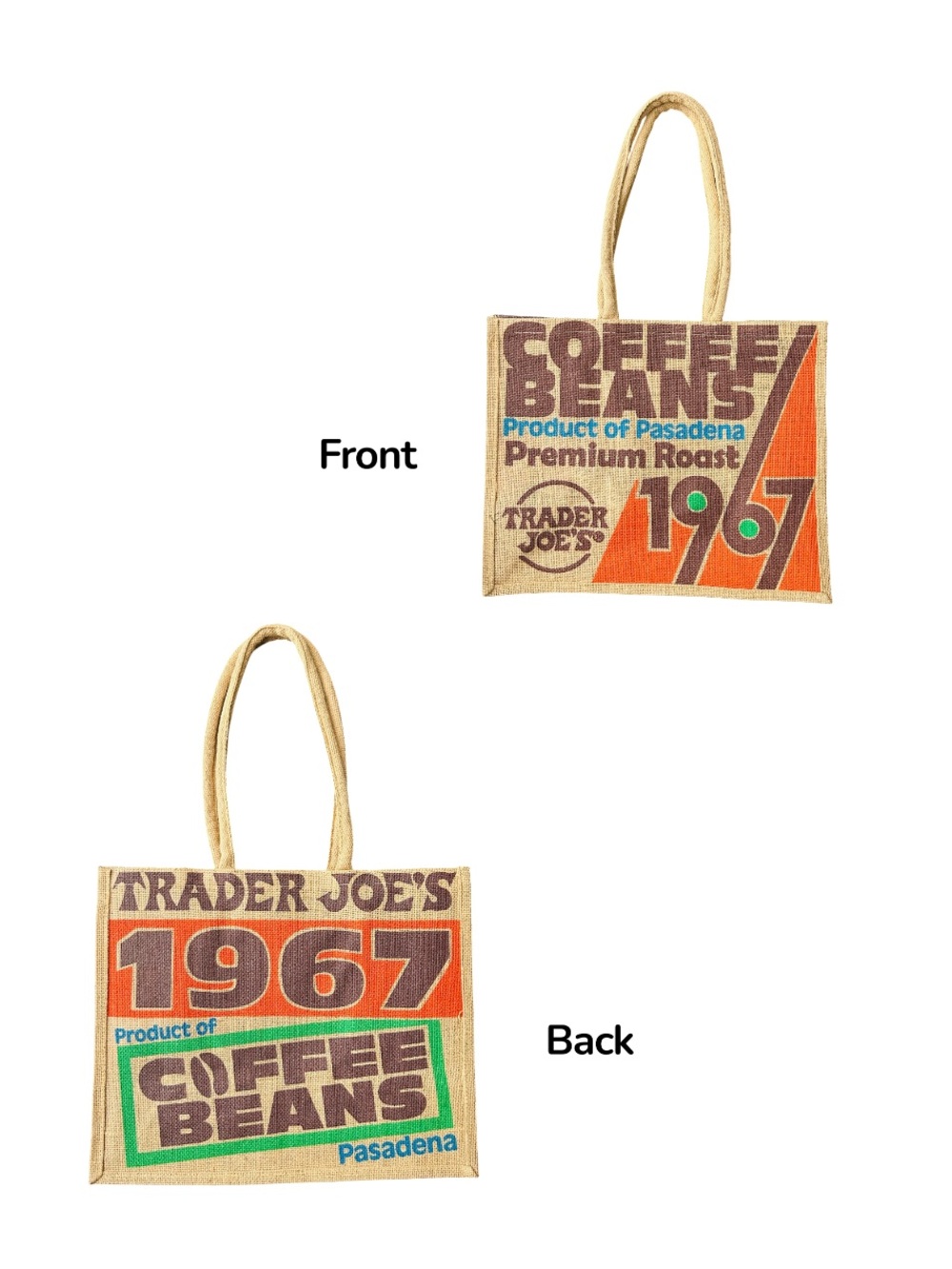 ☕️ Trader Joe’s 1967 Coffee Bean Natural Jute Tote NWT View 2